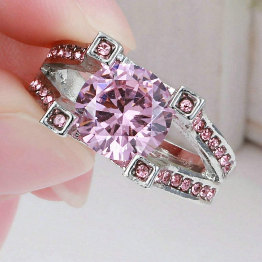 Pink Sapphire Crystal White Rhodium Plated Ring